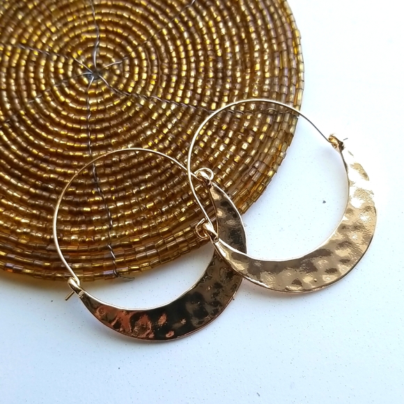 3 for $15 Textured Gold Hoop Earrings - Picture 3 of 5
